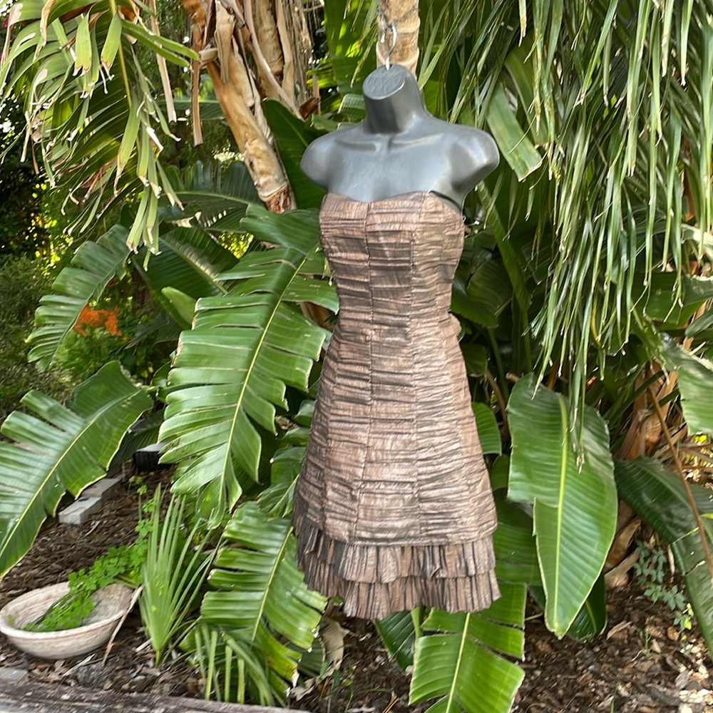 Frank Lyman metallic bronze strapless ruffled dress